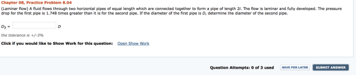 A fluid flows through a horizontal 0.1-in.-diameter pipe