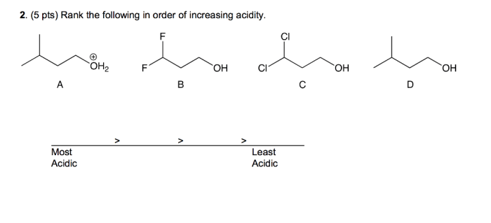 Rank the following in order of increasing acidity.